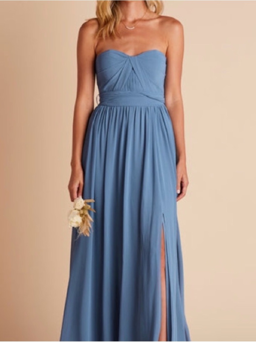 Birdy Grey Strapless Twilight Blue Maxi Dress with Side Slit